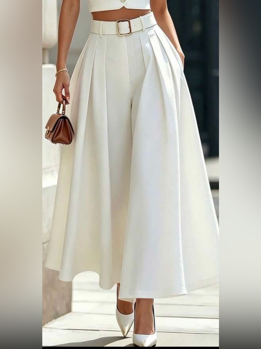 Elegant Cream Wide-Leg Palazzo Pants